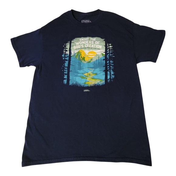 Lightsource Other - Lightsource Adult Sz M Navy Blue Graphic T Shirt Gods Creation Christian Nature